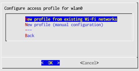 image of Network Setup new profile from wifi networks